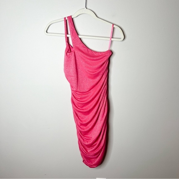 Superdown Jayden One Shoulder Mini Dress in Pink Glitter - Picture 8 of 9